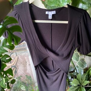 Topshop twist rib column midi dress in black